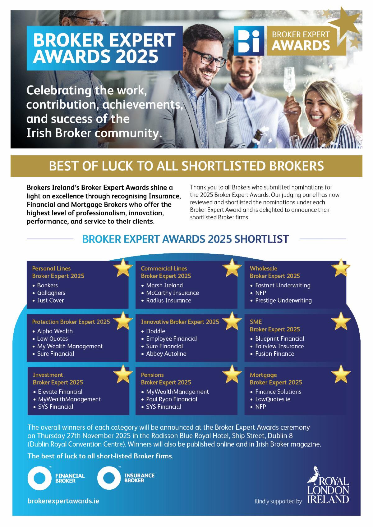 Shortlist of Brokers Ireland Award finalists